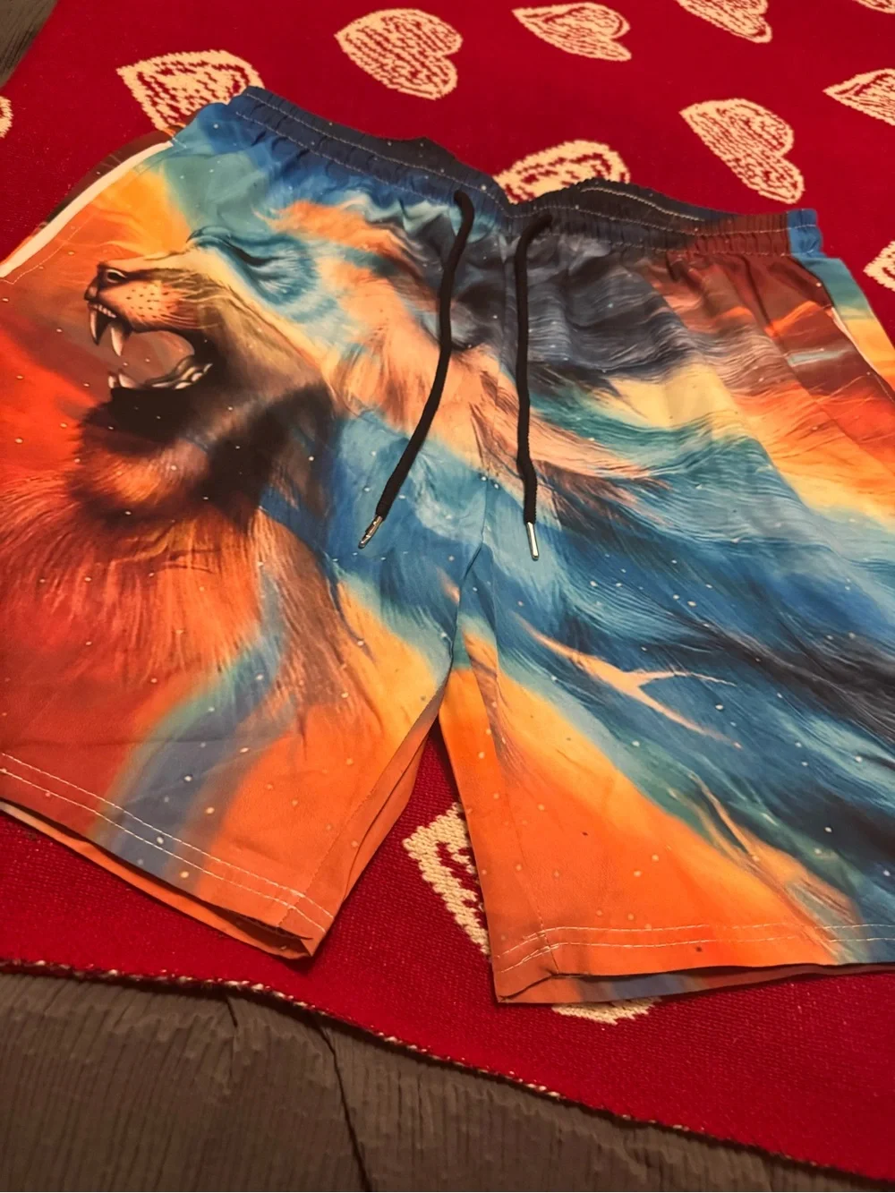 Men's Orange & Blue Lion-Print Swim Trunks